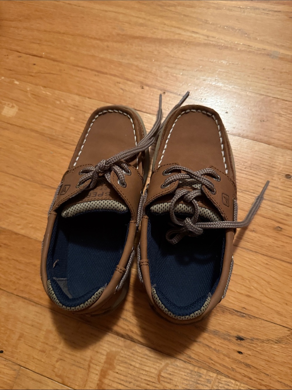 Sperry Boys Tan Boat Shoes with Navy Lining